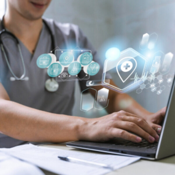 A doctor working with a digital healthcare system
